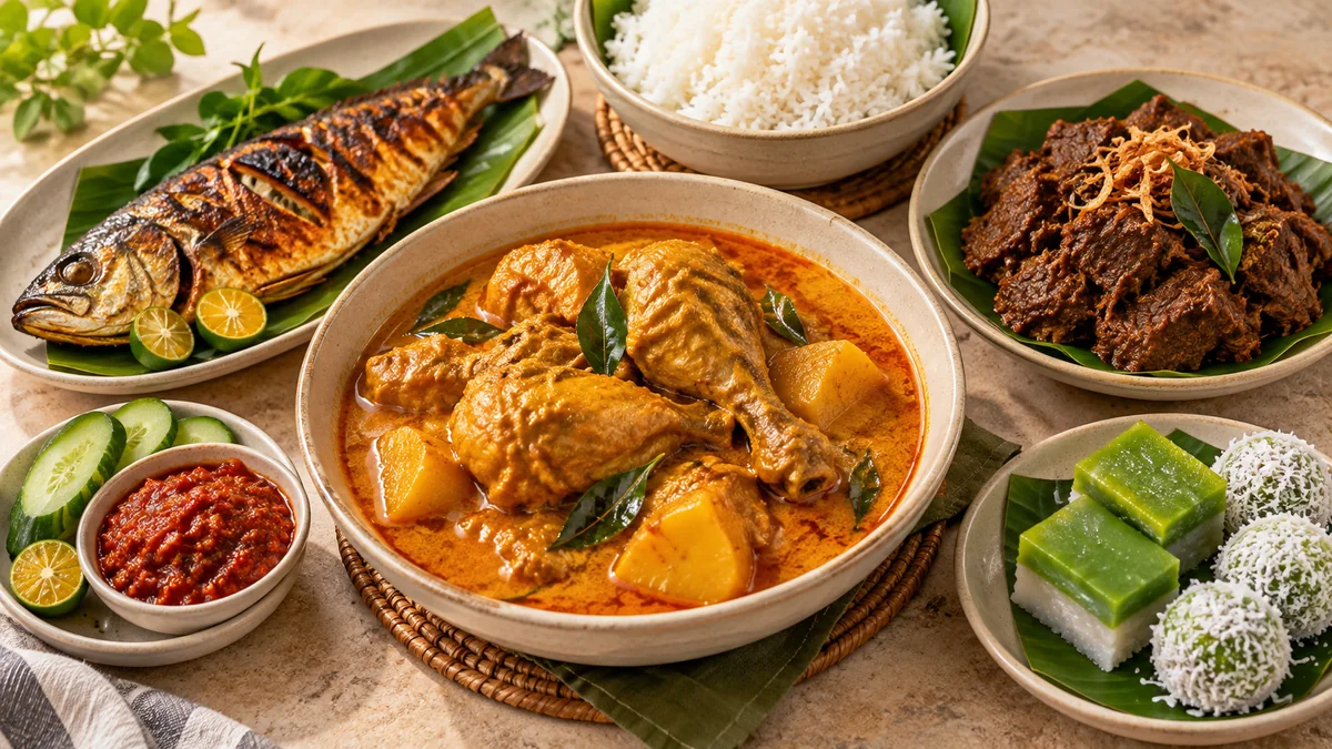 Resepi masakan Malaysia: kari ayam, rendang daging, ikan bakar, sambal dan kuih muih