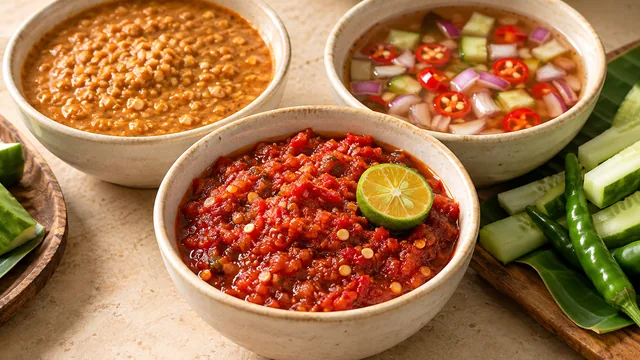 Sambal belacan, kuah kacang dan air asam